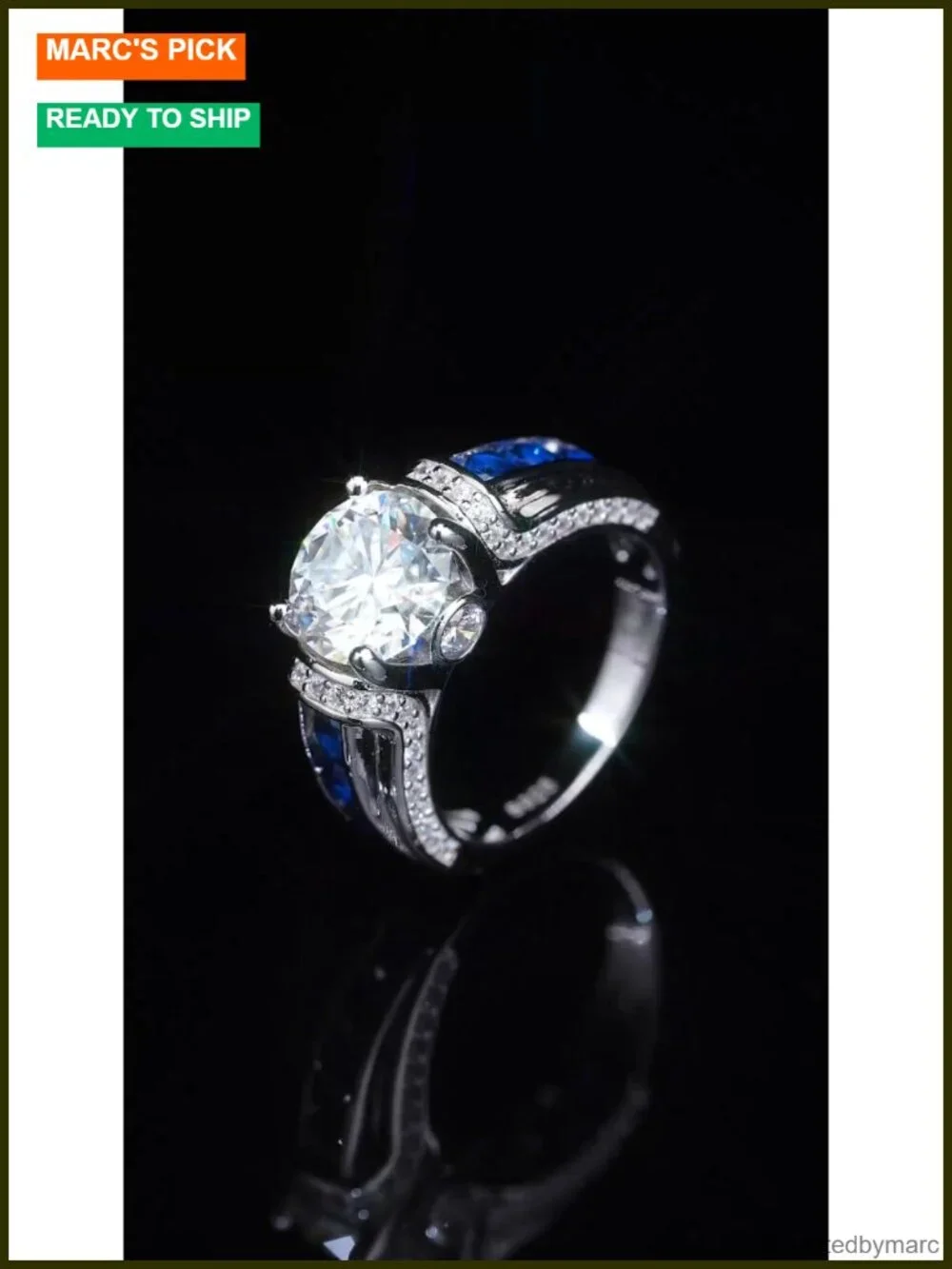 3ct Moissanite Engagement Ring Sterling Silver 18K White Gold Plated Round Cut